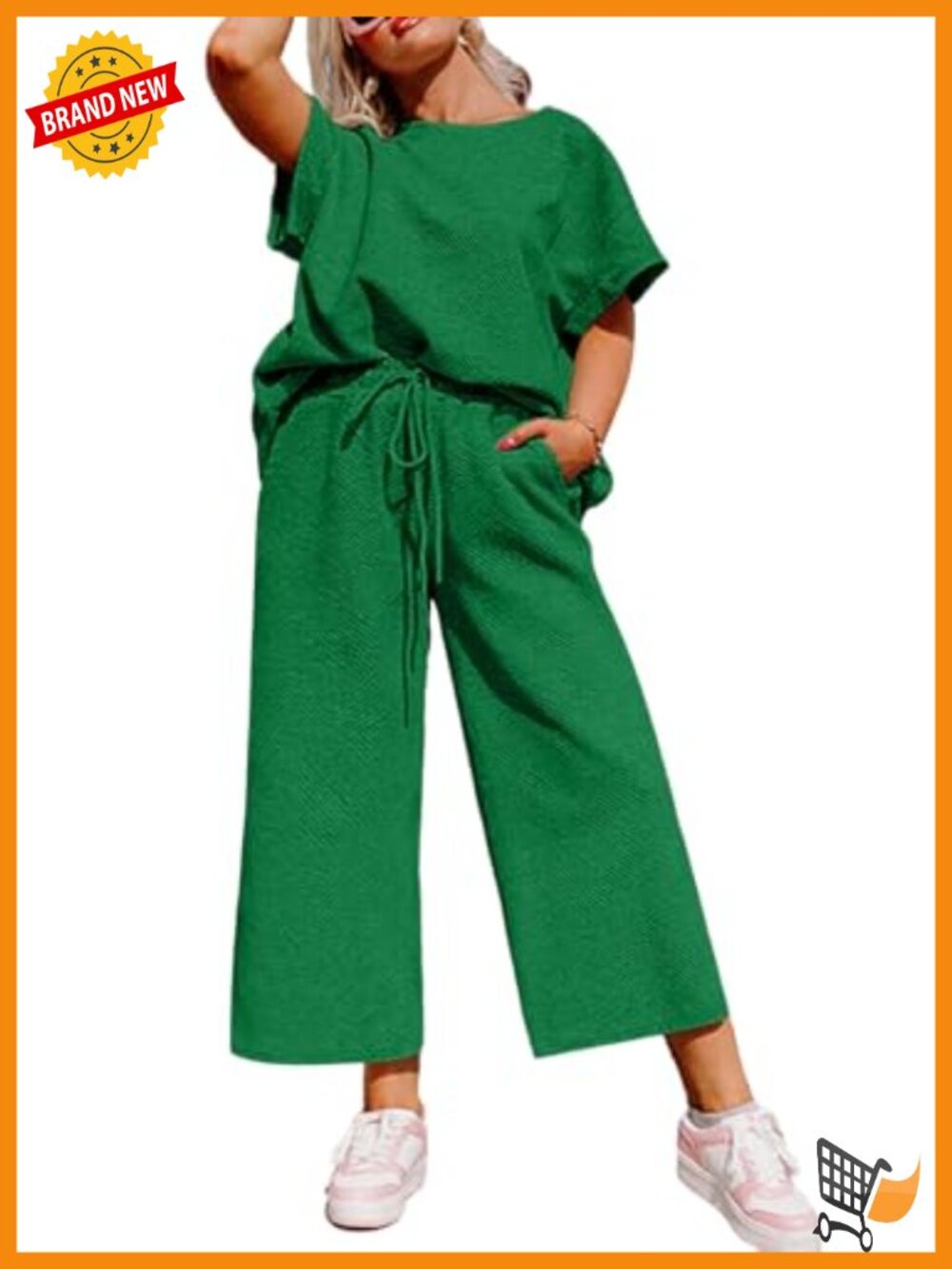 Plus Size 2 Piece Lounge Set Short Sleeve Crewneck Wide Leg Pants with Pockets